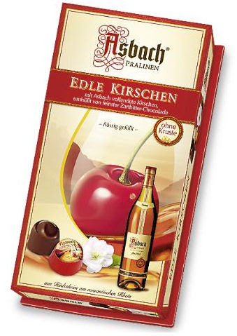 Asbach čokoládové lahvičky s brandy & celou višní 100 g hořké