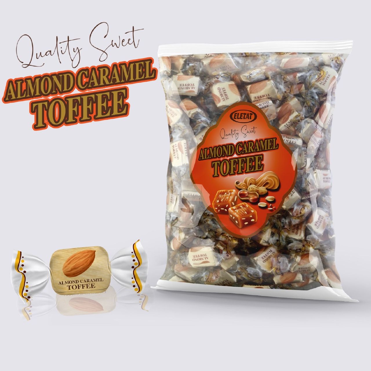 Měkké karamely ALMOND CARAMEL 1 kg - mandlové bonbóny