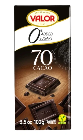 Čokoláda VALOR 100 g - bez přidaného cukru & se stévií - hořká 70 %