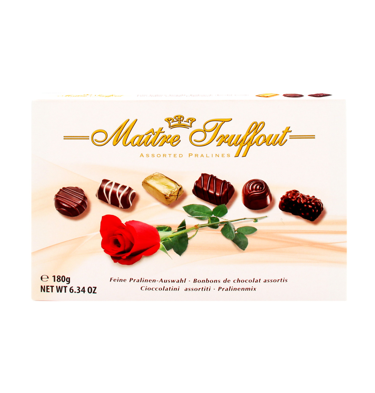 Bonboniéra MAITRE PRALINÉS 180 g RŮŽE bílá