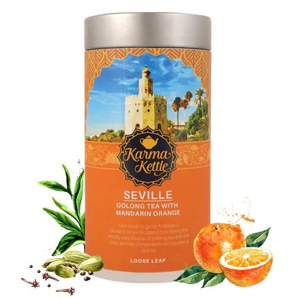 Černý & zelený sypaný čaj KARMA KETTLE 75 g - SEVILLE - s pomerančem