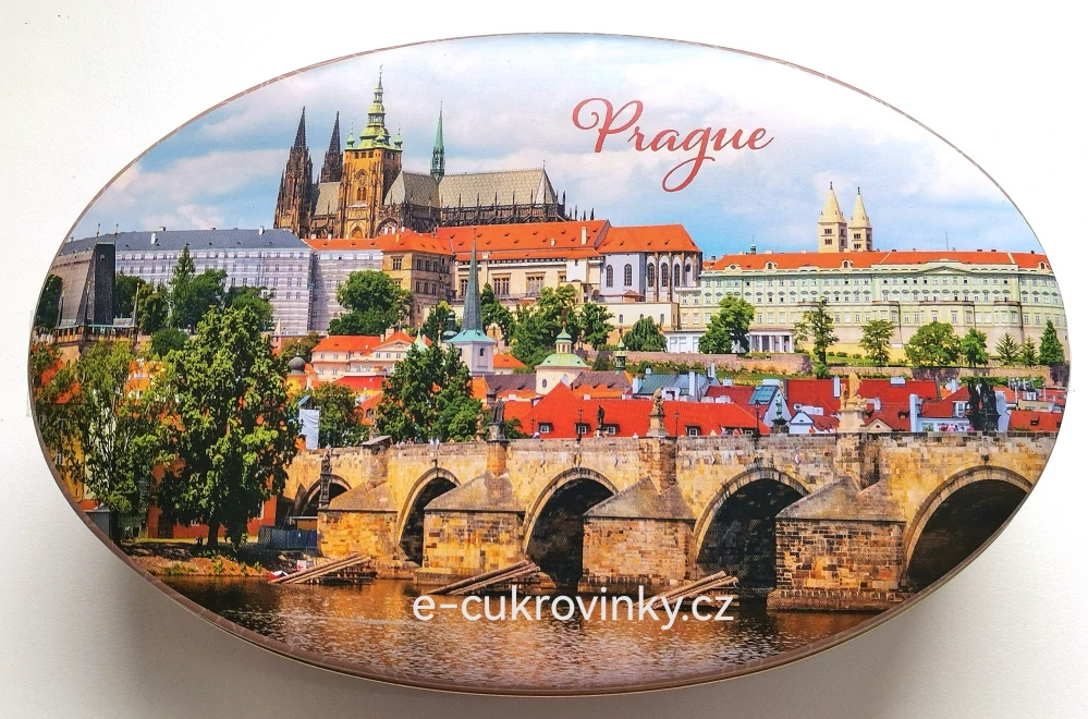 Bonboniéra B&S 125 g g oválná plechová dóza Praha Hradčany den