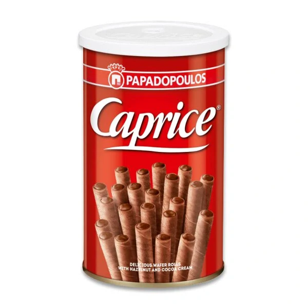 Vaflové trubičky CAPRICE 115 g v plechovce OŘÍŠKOVÉ