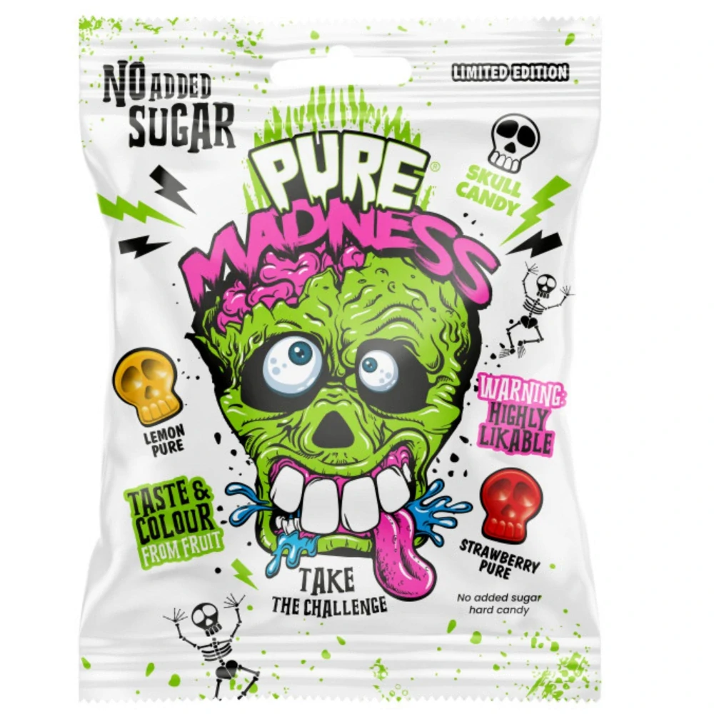 Ovocný drops MADNESS PURE 60 g - bez přidaného cukru - bílé
