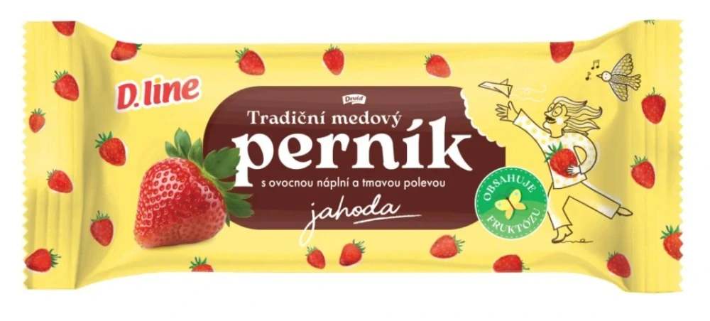 Medový perník D.LINE 60 g - s fruktózou - JAHODA