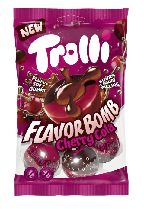 Plněné želé TROLLI FLAVOR BOMB 75 g - plnění želé COLA - CHERRY