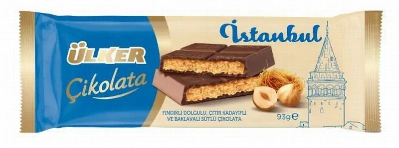 ISTANBUL CHOCOLATE Ülker 93 g - mléčná čokoláda s oříškovou náplní, kadayif a baklavou
