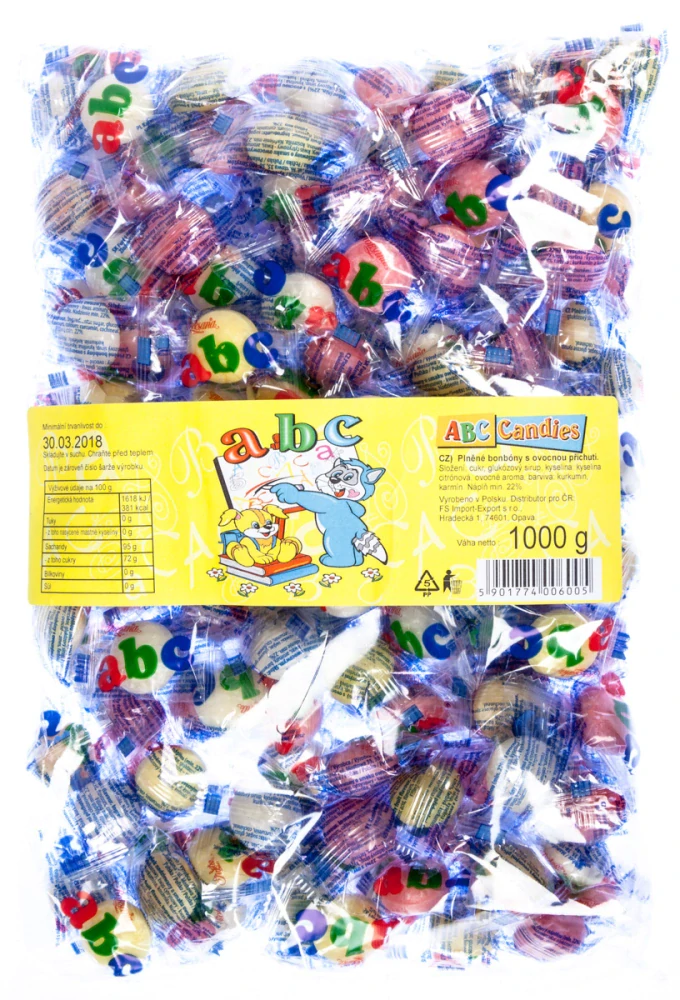 Bonbóny ABC 1 kg - ovocné bonbóny s náplní