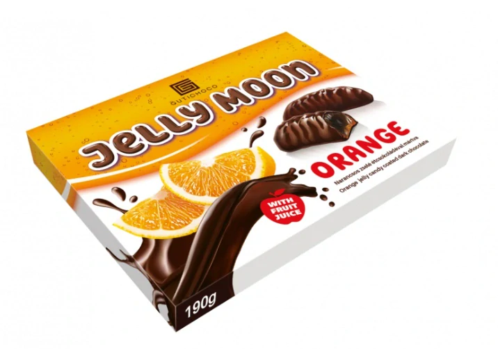 Želé v hořké čokoládě JELLY MOON 190 g - POMERANČOVÉ