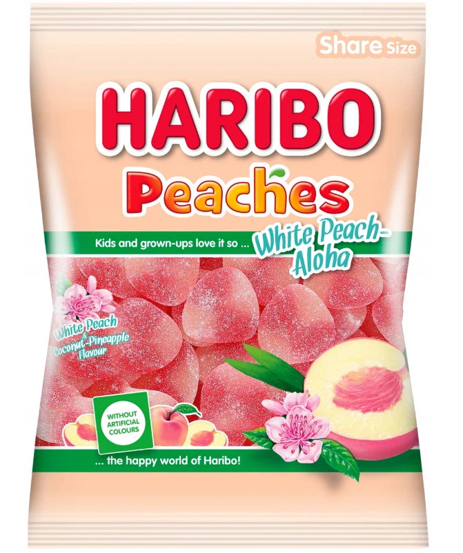 Želé HARIBO 175 g WHITE PEACHES / kyselé BROSKVE