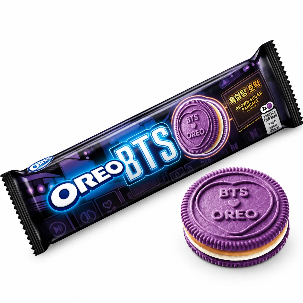 Sušenky OREO 157 g BTS - FIALOVÉ sušenky s příchutí BROWN SUGAR PANCAKE