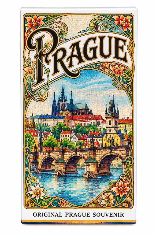 Original PRAGUE SOUVENIR - PRAHA 90 g - Karlův most & Pražský hrad - mozaika
