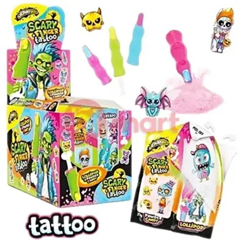 Lízátko SCARY FINGER TATTOO 31 g - lízátko PRST a kyselý prášek + tetování
