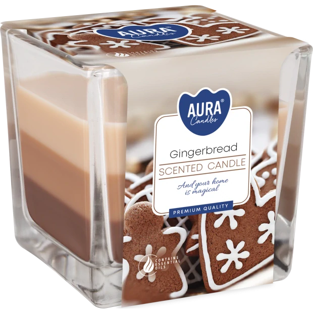 Vonná svíčka ve skleničce AURA 170 g - 3-barevná svíčka GINGERBREAD - PERNÍČEK