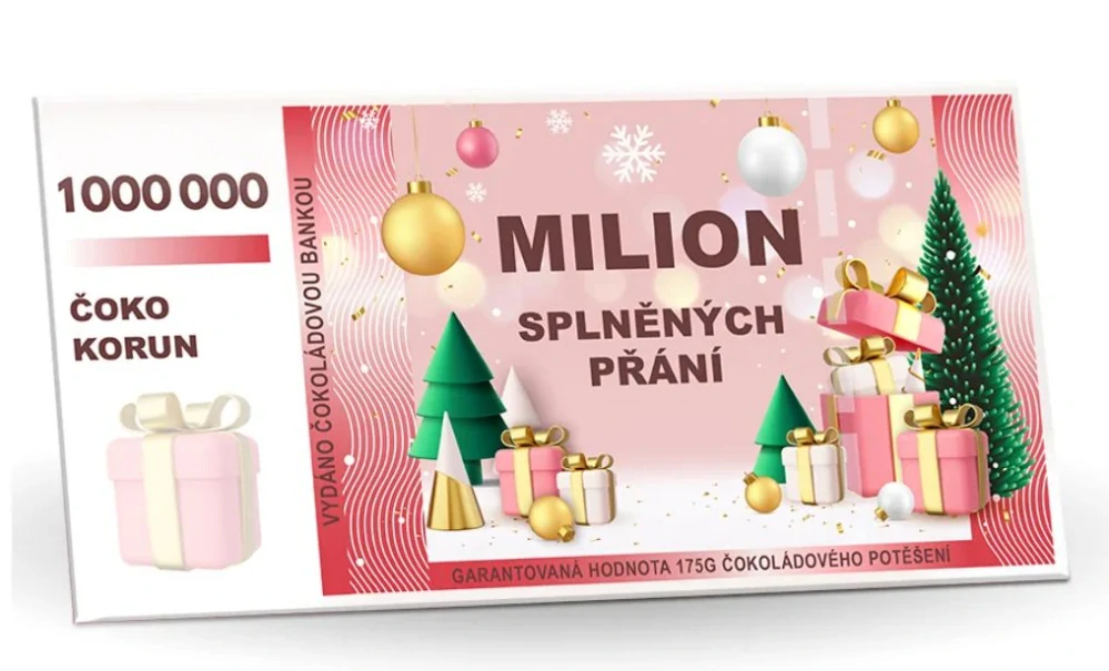Bankovka (obálka) 175 g - hořká čokoláda 60 % - MILION SPLNĚNÝCH PŘÁNÍ - ZIMNÍ EDICE