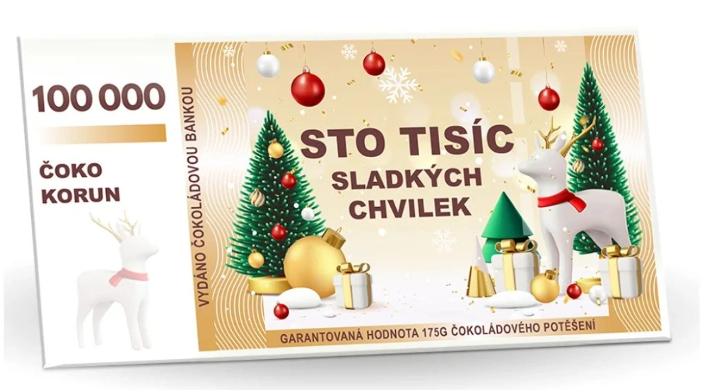 Bankovka (obálka) 175 g - mléčná čokoláda s mandlemi a malinami - STO TISÍC SLADKÝCH CHVILEK - ZIMNÍ EDICE