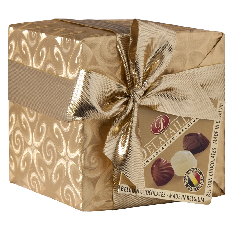 Bonboniéra DELAFAILLE 150 g - Luxusní belgické pralinky 150 g - ZLATÝ DÁREK (KOSTKA)