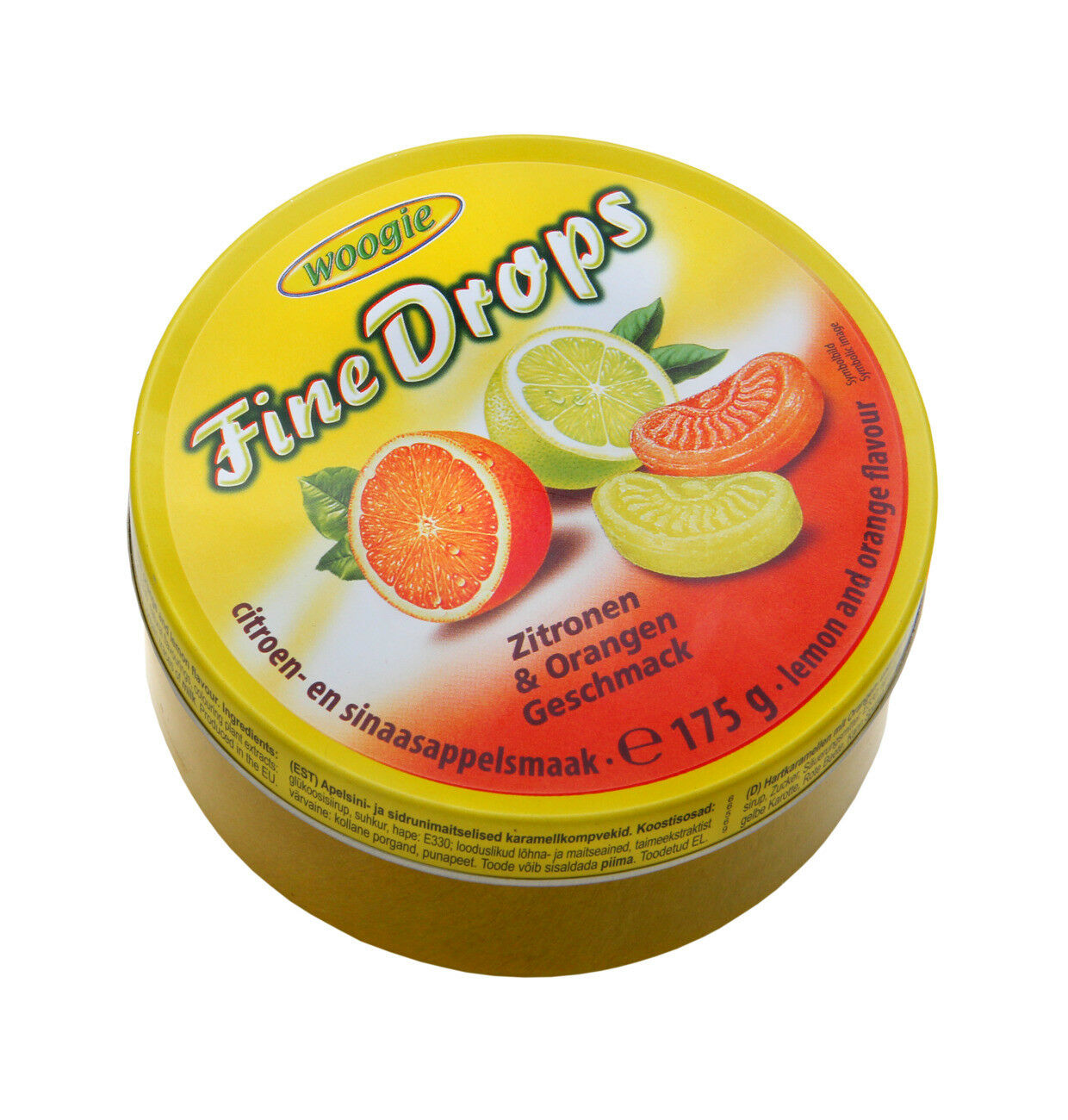 Woogie drops v plechové krabičce 175g - CITRON A POMERANČ