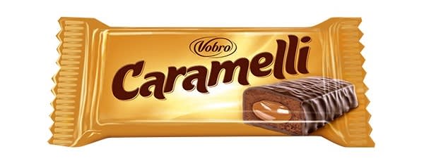 Čokoládové mini tyčinky VOBRO - CARAMELLI - s karamelovou náplní 200 g