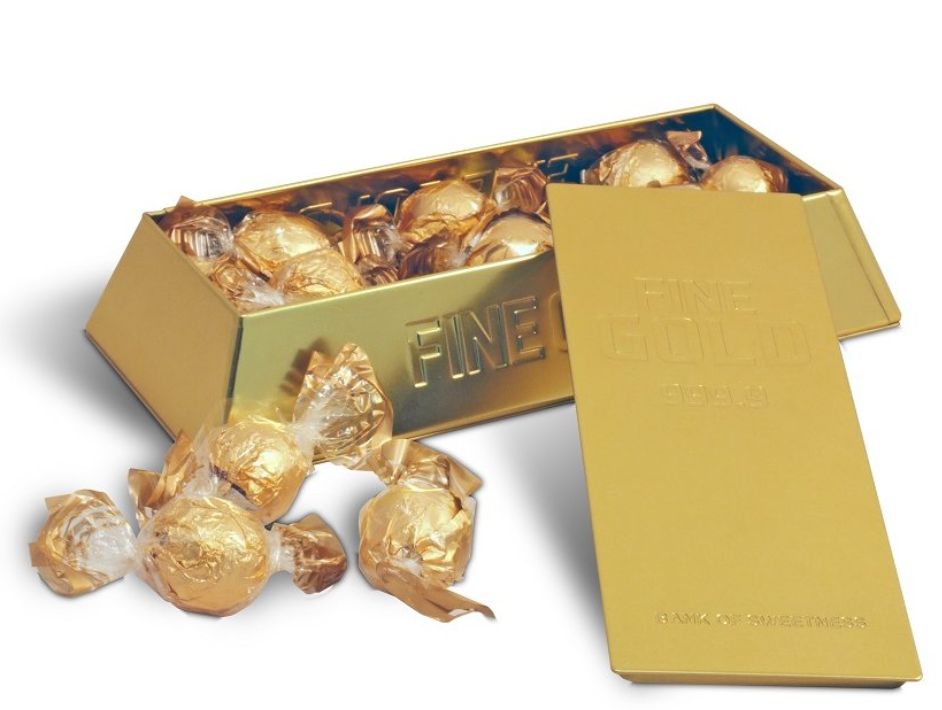 Bonboniéra ZLATÁ CIHLA 200 g KOVOVÁ DÓZA