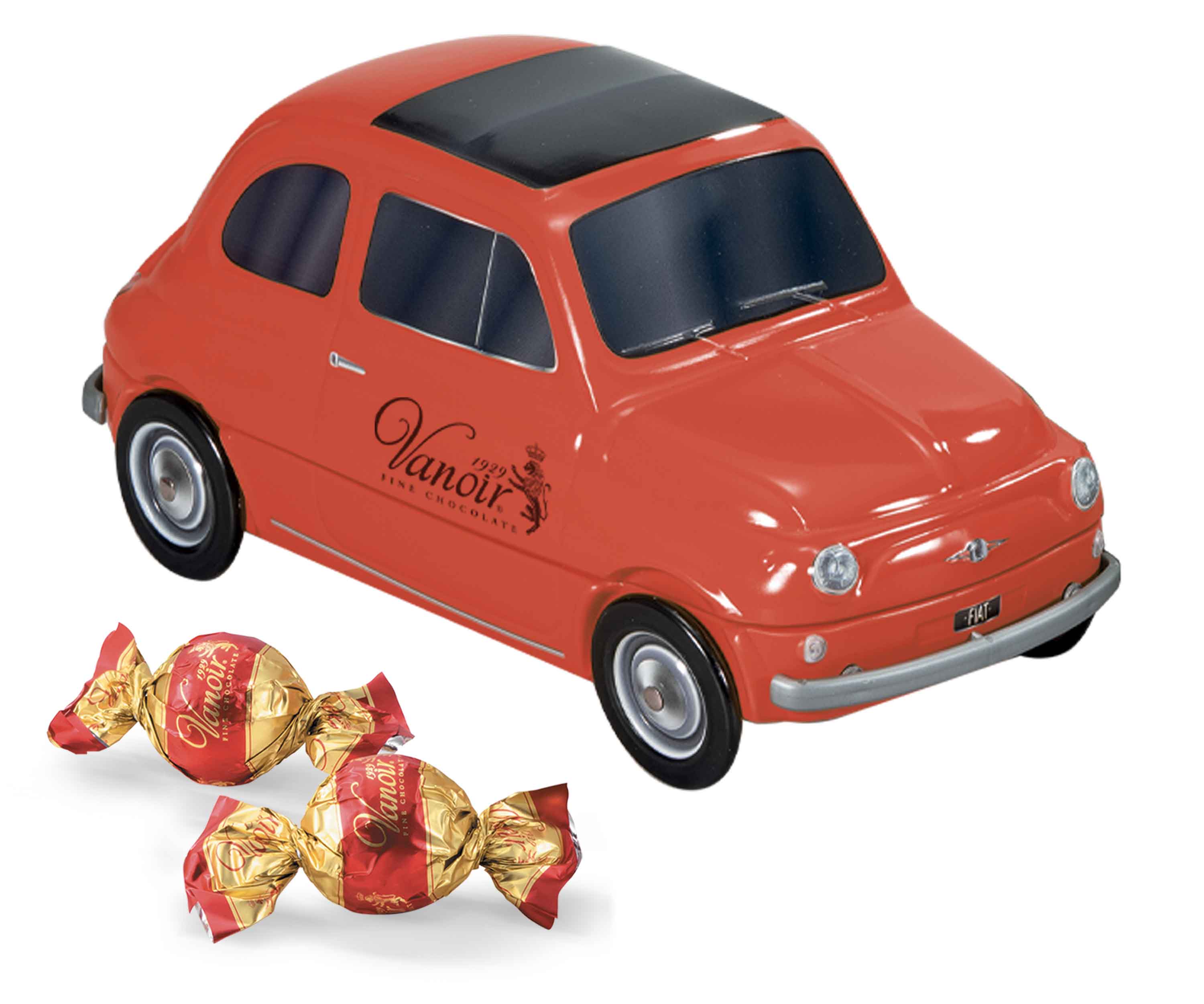 Italské pralinky VANOIR 205 g & kovové autíčko FIAT 500 - jen modré
