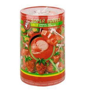 Belgické lízátko HIRSCH 17g SUPER BUBBLE 17g jahodové se žvýkačkou