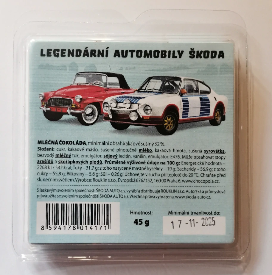 Mini čokoládky ŠKODA 45 g - 9x mini čokoládička - mléčná