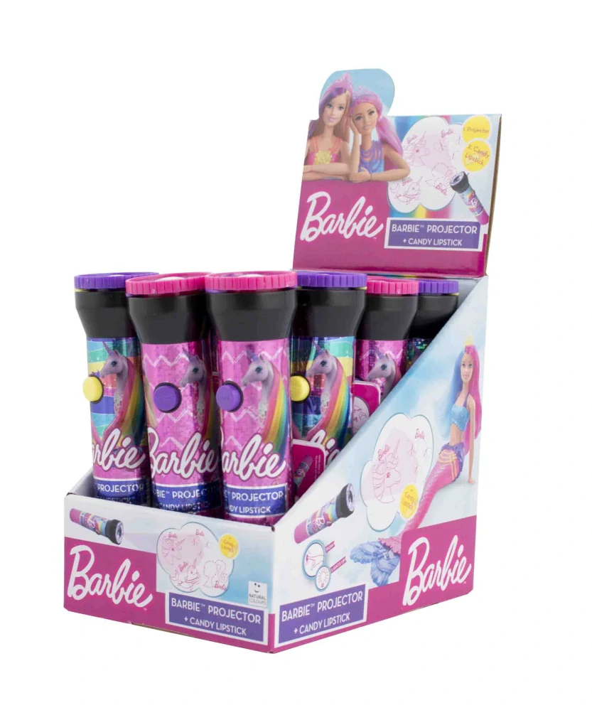 Hračka PROMÍTAČKA obrázků + cukrovinky 8 g - BARBIE - VÝPRODEJ !!! DMT: 1/2025