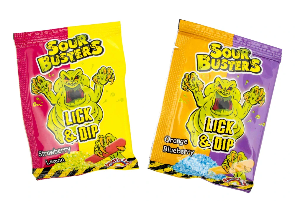 Lízátko & PRÁSKACÍ PRÁŠEK 15 g - SOUR BUSTER DIP & LICK (36 ks)