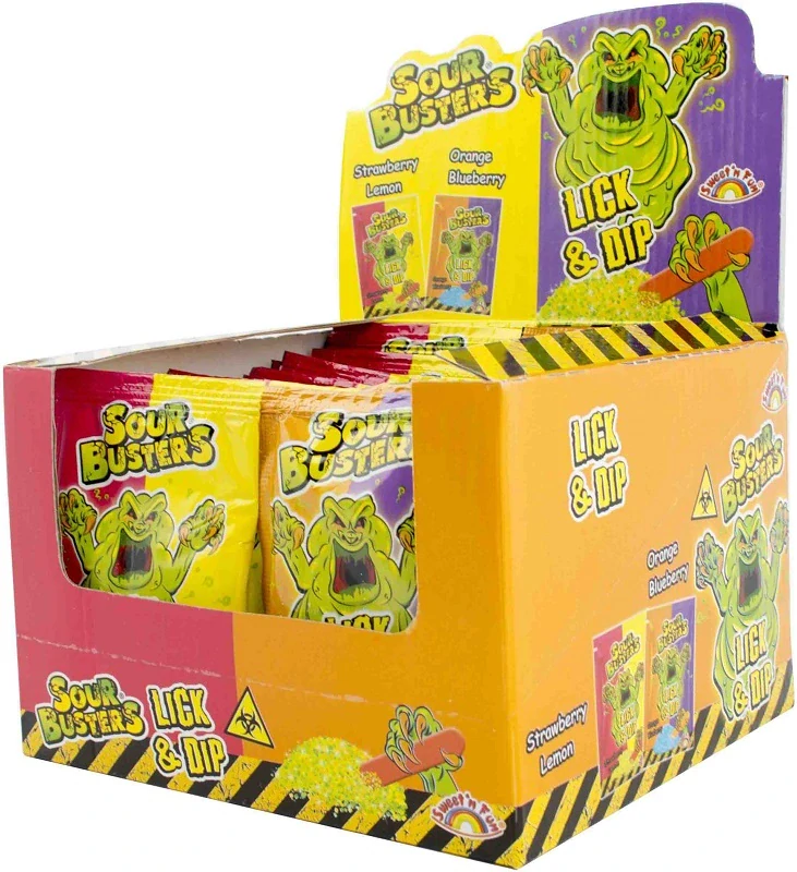 Lízátko & PRÁSKACÍ PRÁŠEK 15 g - SOUR BUSTER DIP & LICK