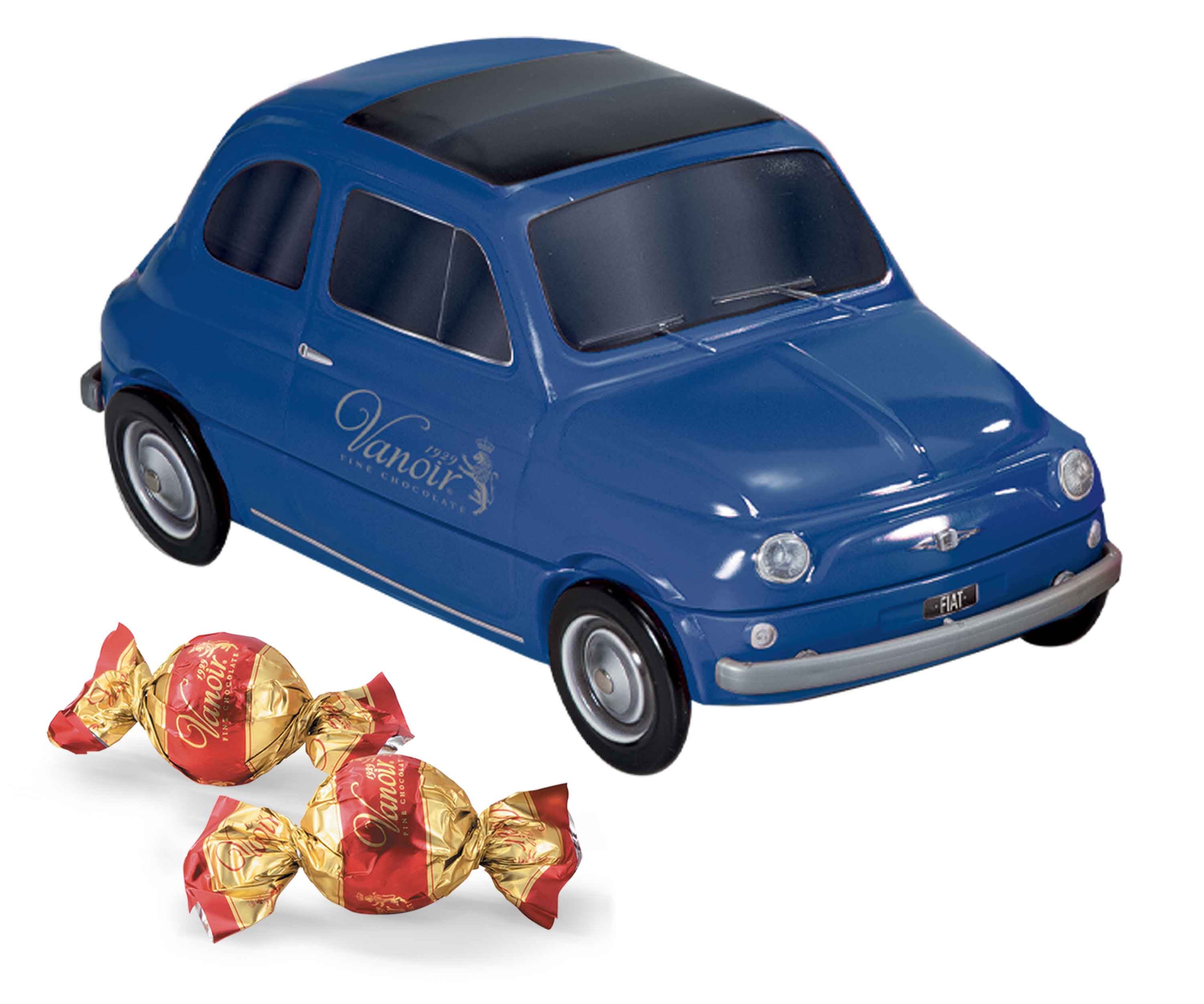 Italské pralinky VANOIR 205 g & kovové autíčko FIAT 500 - jen modré