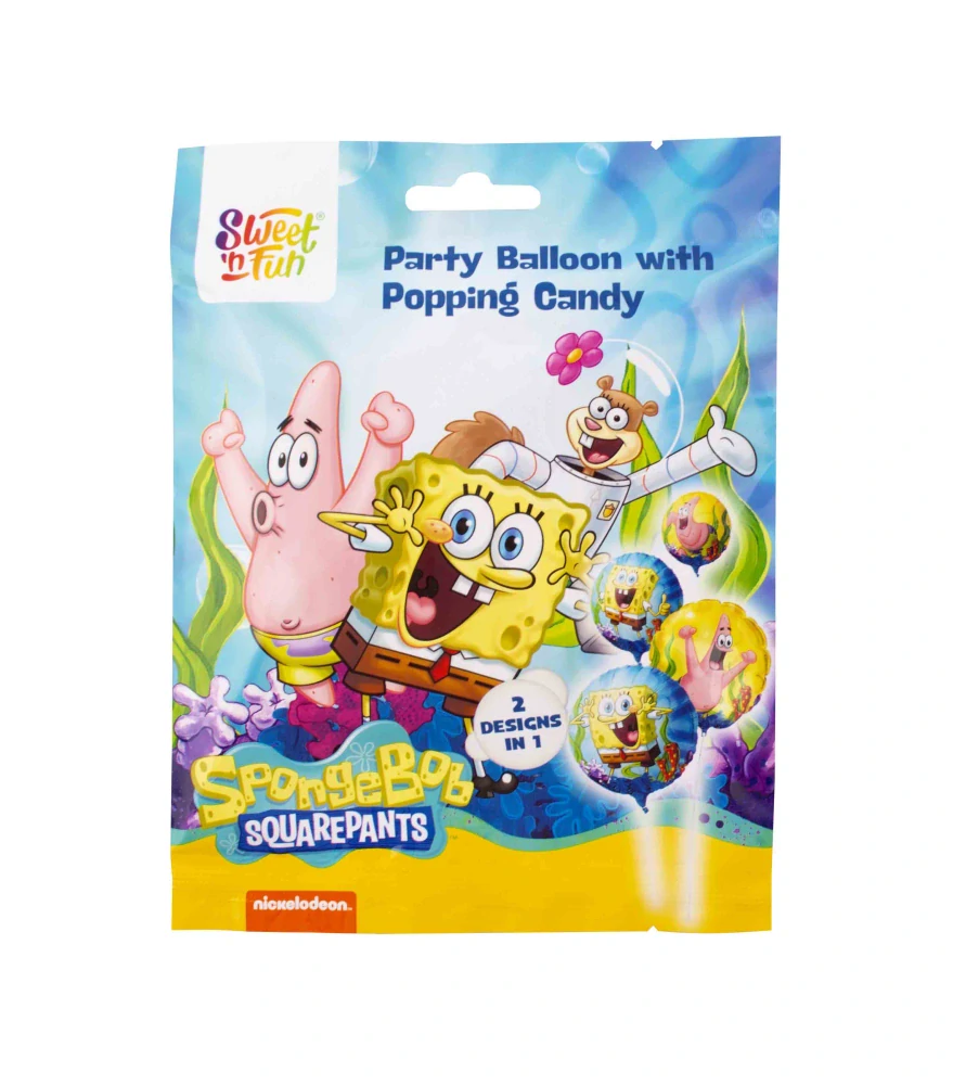 Práskací prášek & 2x nafukovací balónek SPONGE BOB 8 g - PARTY BALLOON POPPING CANDY - balení 24 ks