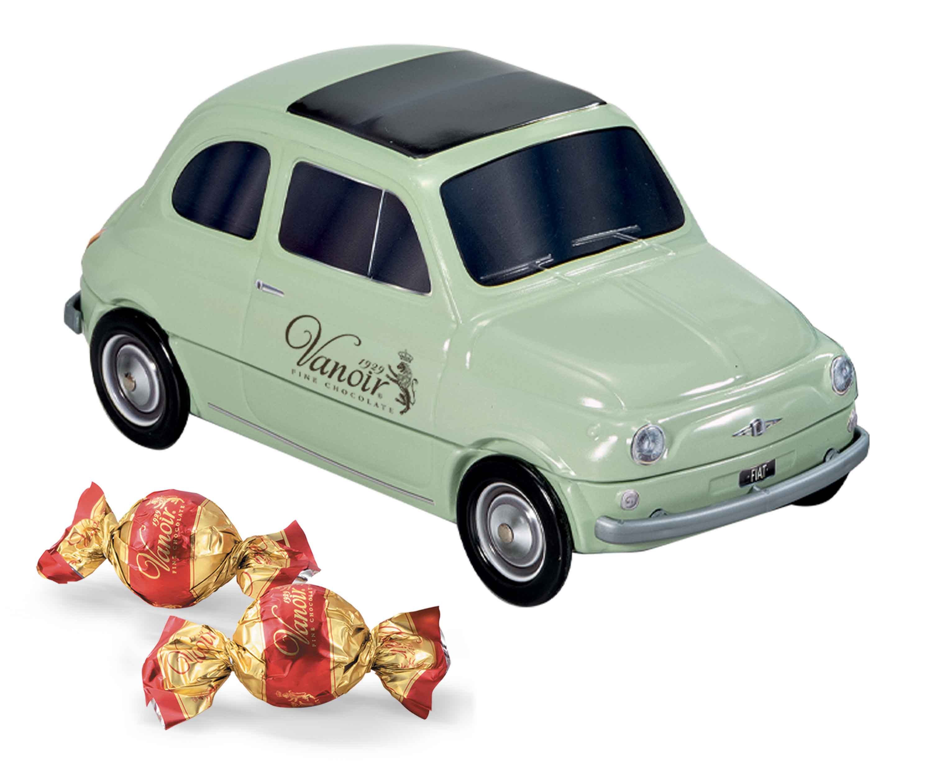 Italské pralinky VANOIR 205 g & kovové autíčko FIAT 500 - jen modré