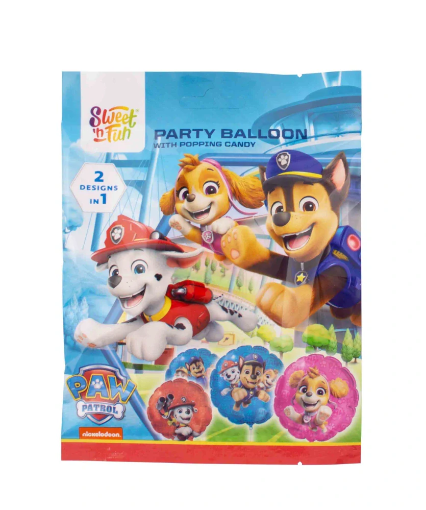 Práskací prášek & nafukovací balónek PAW PATROL 8 g - PARTY BALLOON POPPING CANDY - balení 24 ks