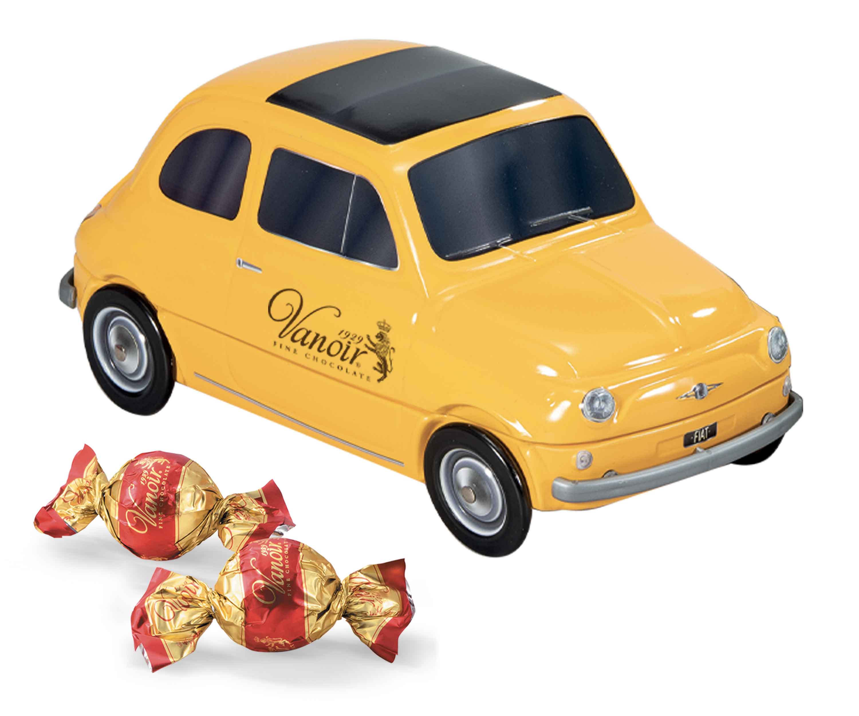Italské pralinky VANOIR 205 g & kovové autíčko FIAT 500 - jen modré