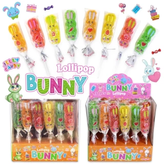 Želé lízátko zajíček BUNNY LOLLIPOP 14 g - mix barev - 1 ks - VÝPRODEJ !!! DMT: 3/2026