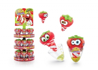 Lízátko STRAWBERRY POP 50g - jahodové lízátko & mini bonbónky (stojan 24 ks, 1 ks = 33,- Kč)