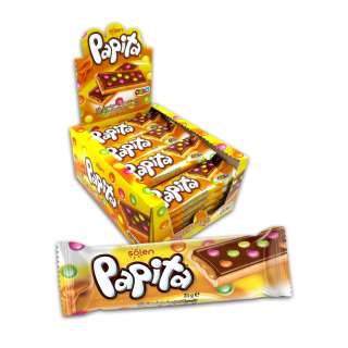 Sušenka PAPITA 33 g s čokoloádovým dražé - karamelová (balení 24 ks)