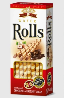 Vaflové trubičky PREMIUM ROLLS 160 g DUO - ČOKOLÁDA & OŘÍŠEK