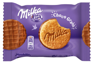 Sušenky CHOCO GRAIN Milka 42g celozrnné, polomáčené v MLÉČNÉ čokoládě