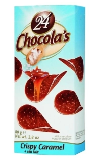 Čokoládové chipsy CHOCOLA´S 80 g CRSIPY CARAMEL - s mořskou solí - VÝPRODEJ !!! DMT: 9/2025