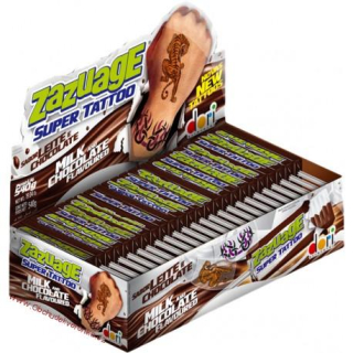 Lízátko ZAZUAGE SUPER TATTOO - s tetováním 10 g DUO - ČOKOLÁDA & MLÉČNÉ - balení 50 ks