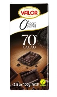 Čokoláda VALOR 100 g - bez přidaného cukru & se stévií - hořká 70 %