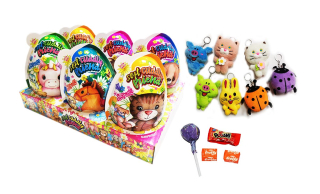 4v1 XXL vajíčko SOFT CUDDLY FRIENDS + cukrovinky 21 g - s přívěškem 