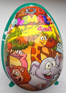 Plastové vajíčko MAXI XXXL 4v1 21 g & cukrovinky - ZOO ANIMALS - se zvířátkem