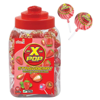 Lízátko X-POP 18 g se žvýkačkou JAHODA - poslední 1 balení