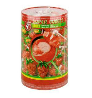 Lízátko HIRSCH 17 g SUPER BUBBLE jahodové se žvýkačkou (100 ks)