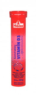 Vitamín - šumivé tablety HAAS 80 g 20 tablet, vitamin D3 s příchutí citronu