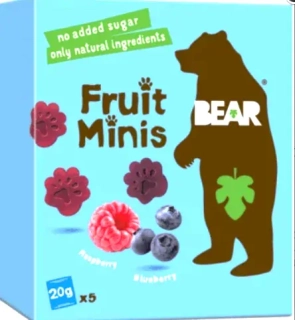 100% přírodní ovocné BEAR minis malina a borůvka 5x20g