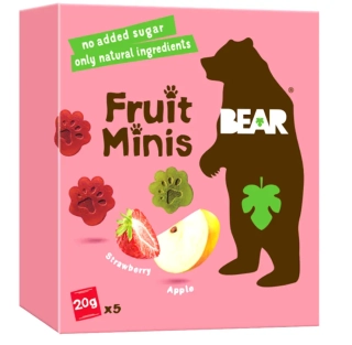 100% přírodní ovocné BEAR minis jahoda a jablko 5x20g